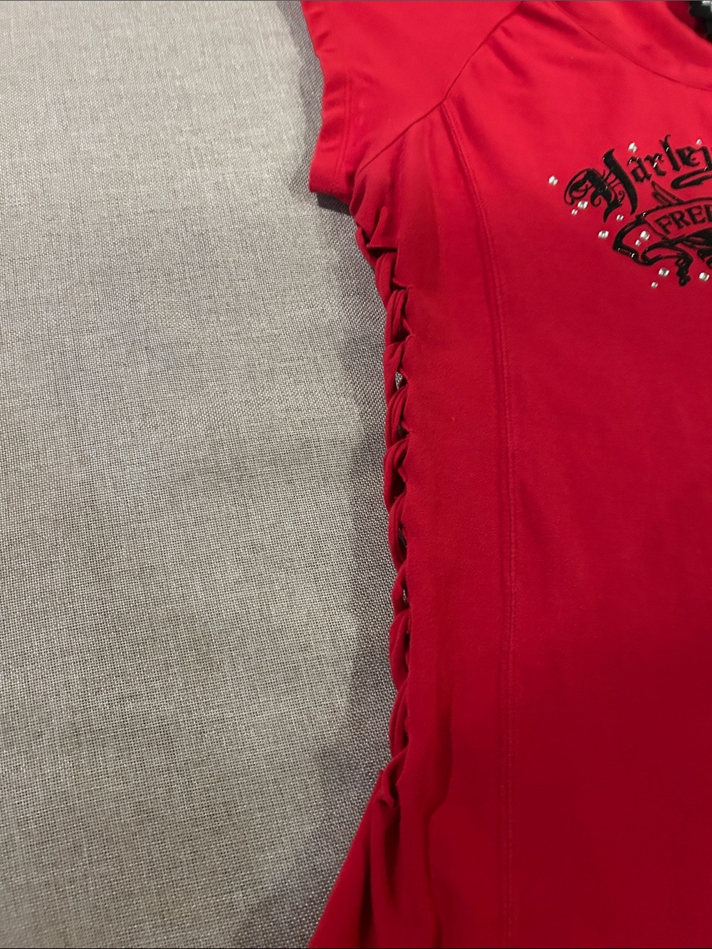 Vintage Harley-Davidson Red Short Sleeve Side-Lace Graphic Tee - Picture 4 of 14